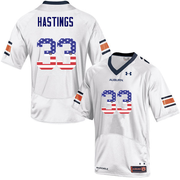 Auburn Tigers Men's Will Hastings #33 White Under Armour Stitched College USA Flag Fashion NCAA Authentic Football Jersey JLQ2174LV